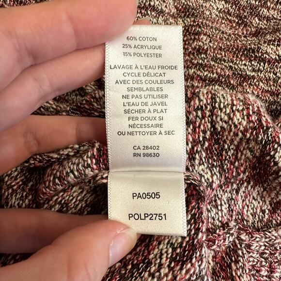 Lilla P Tie Front Sweater Small Marled Knit 3/4 Sleeve Burgundy White Black - Picture 8 of 8